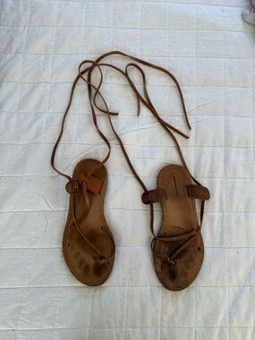 Isabel Marant Brown Leather Lace-Up Gladiator Sandals